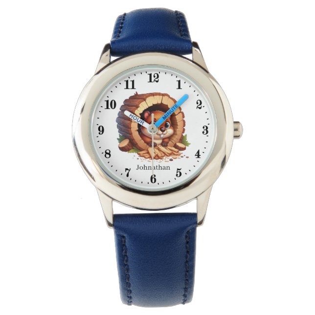 Montre Cute unisex enfants castor amoureux ajouter le nom (devant)