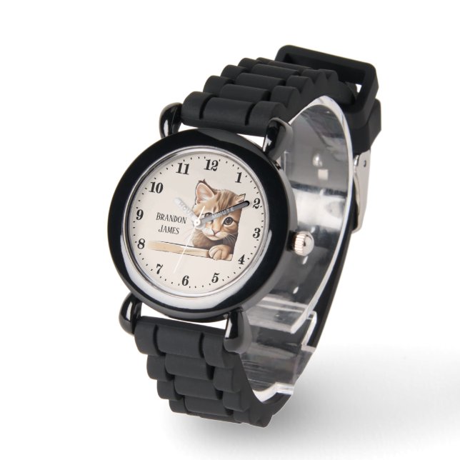 Montre Cute unisex péeeeking chat enfants ajouter nom (Angle)