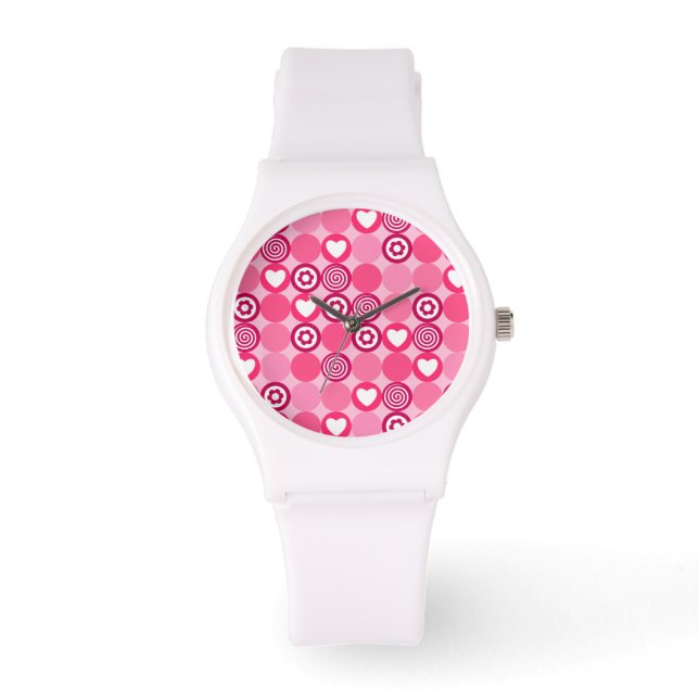 Montre Cute Valentine's Day Coeur rose et Motif de fleurs (Recto)