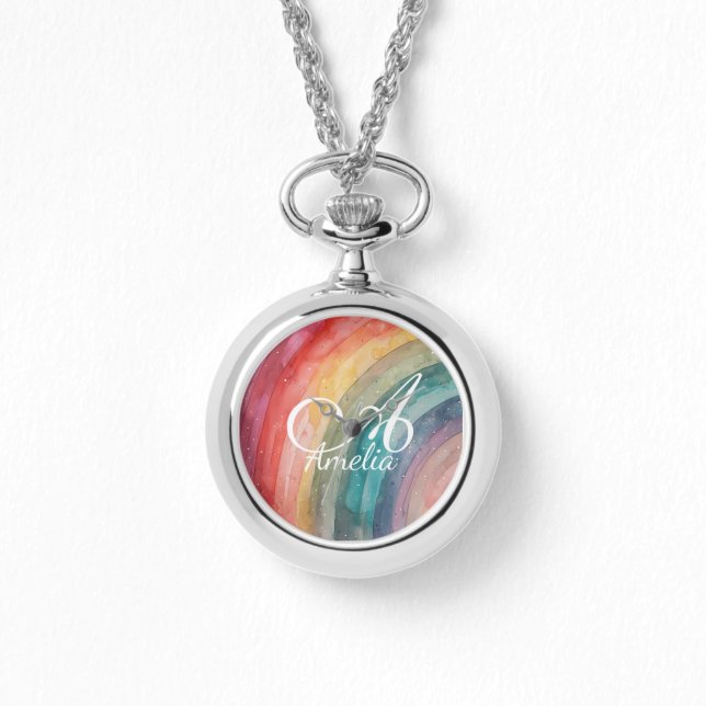 Montre Cute Watercolor Personalized Rainbow Necklace   (Recto)