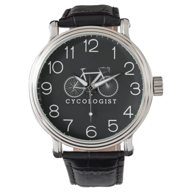 Montre Cycologiste Bicyclette blanche sur noir (devant)