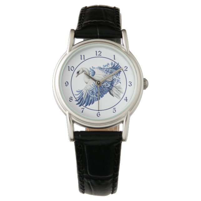 Montre Cygne Floral Bleu (devant)