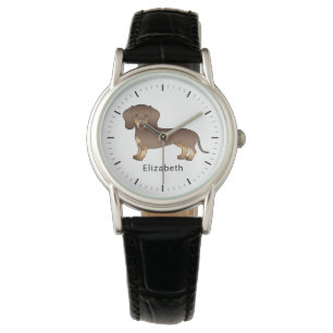 Montre Dachshund à poil court chocolat et fauve & Nom