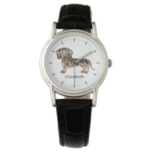 Montre Dachshund à poil court Chocolat & Tan Dapple & Nom
