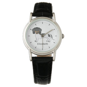 Montre Dachshund à poil court piebaldo noir et feu & Nom
