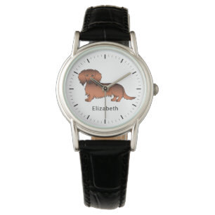 Montre Dachshund Cartoon Chien & Nom Poil Long Sable Roug