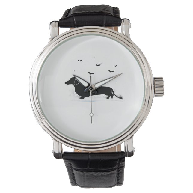 Montre Dachshund Chien - Halloween Moon Silhouette Classi (devant)