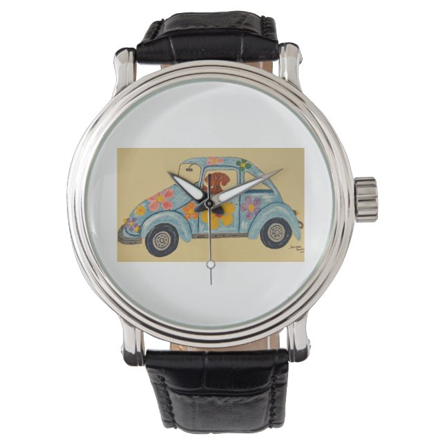Montre Dachshund dans une voiture hippie (devant)