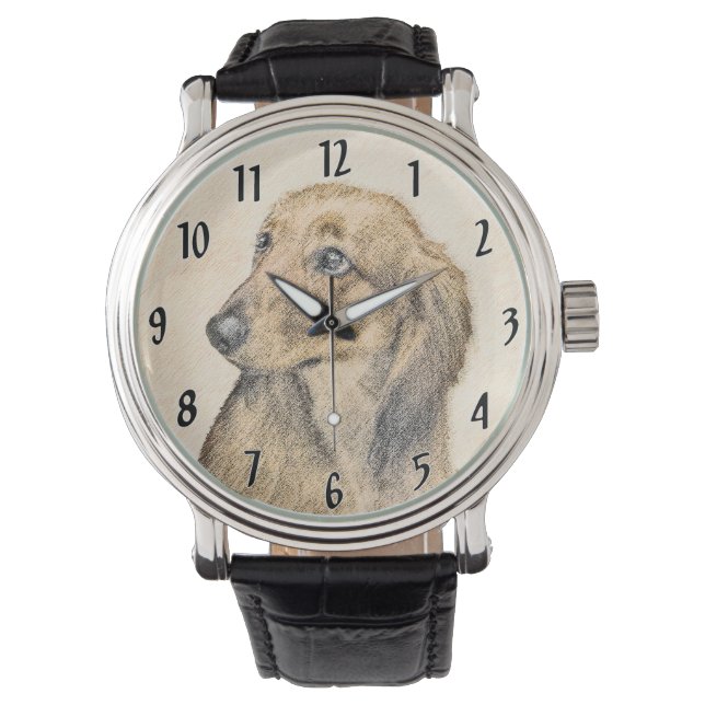 Montre Dachshund (Longue) Peinture Chien Art original (devant)