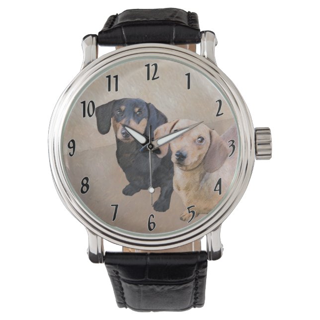 Montre Dachshund (Smooth) Peinture - Art Chien original (devant)