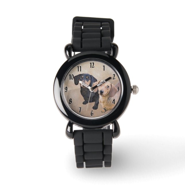 Montre Dachshund (Smooth) Peinture - Art Chien original (Recto)