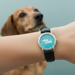 Montre Dachshund Watch Turquoise visage bande en cuir