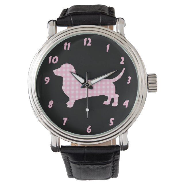 Montre Dachshund Wiener Dog rose (devant)