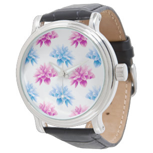 Montre Dahlia rose, Dahlia bleu, Motif floral, Fleurs