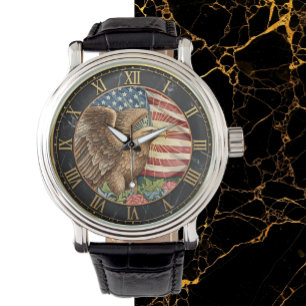 Montre d'aigle d'Amérique vintage, drapeau américa