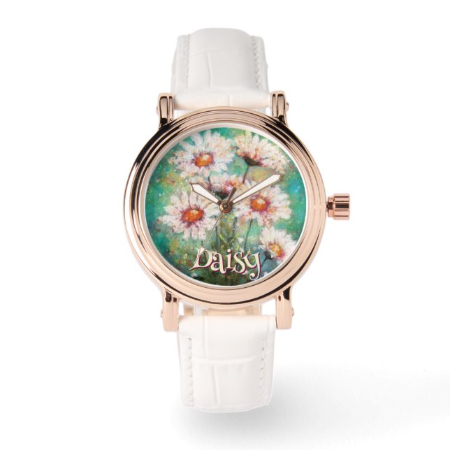 Montre Daisies Impressionistic Floral Teal Personalized (Recto)