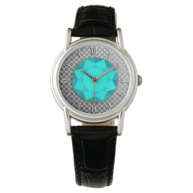 Montre Damas d'argent avec gemme d'aquamarine / jewell (devant)