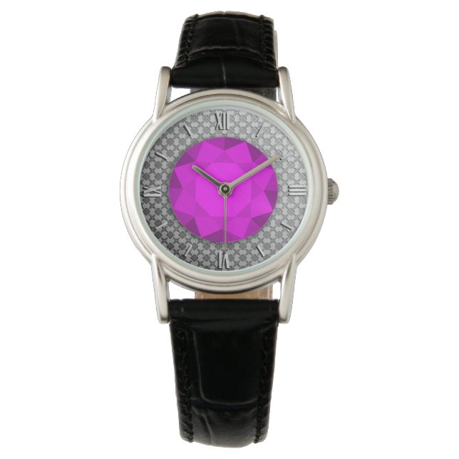 Montre Damas d'argent avec une fausse pierre améthyste (devant)