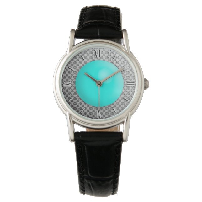 Montre Damas d'argent avec une fausse pierre turquoise (devant)