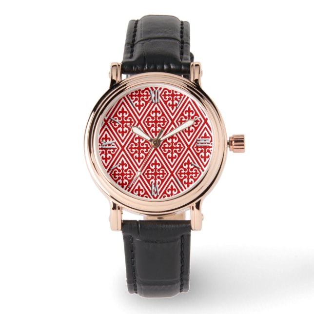 Montre Damas médiéval Fleur de lis, rouge et blanc (Recto)