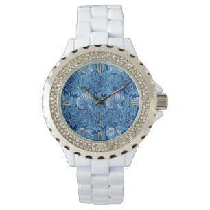 Montre Damassé de fleur, marine, bleu de ciel et blanc