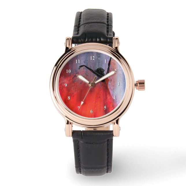 Montre Dame dansant en rouge - Peinture originale abstrai (Recto)