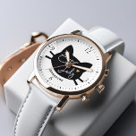 Montre Dame du chat<br><div class="desc">Tête de chat silhouette "Cat Lady" design en police de script mignonne et un petit coeur d'or.</div>