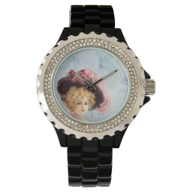 Montre Dame victorienne en Casquette Rhinestone Enamel no (devant)