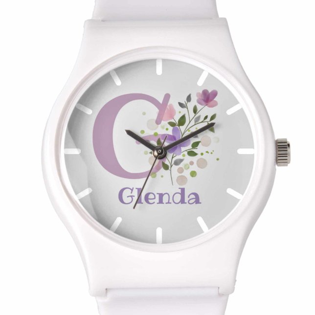 Montre dans un design floral avec nom et initiale (Créateur téléchargé)