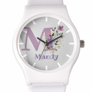 Montre dans un design floral avec nom et initiale