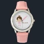 Montre Danseur de ballet Sweet Little Brunette<br><div class="desc">Cette adorable montre présente une adorable illustration vectorielle d'une jolie ballerine et peut être personnalisée avec le nom de votre petite fille,  monogramme,  initiale,  ou tout texte de votre choix pour un cadeau personnalisé parfait.</div>