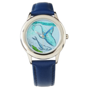 Montre d'art de baleine bleue pour enfants