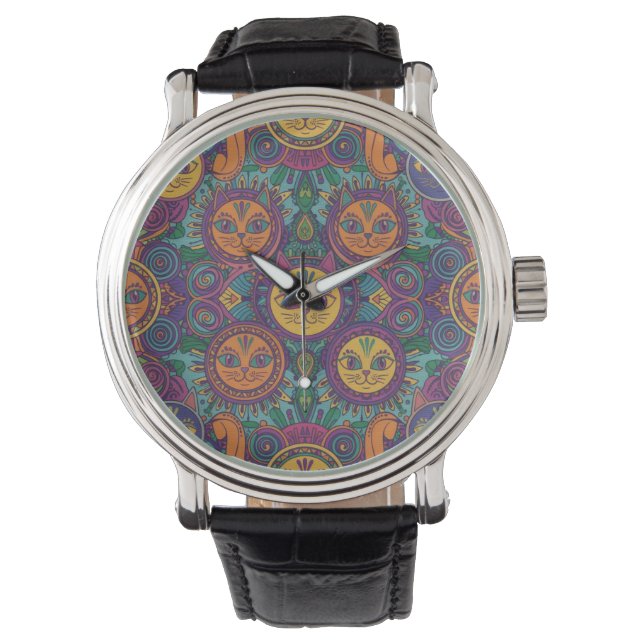 Montre d'art Mandala Chat (devant)
