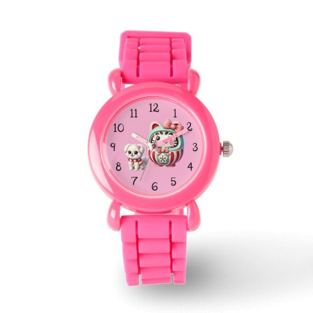Montre Daruma avec chiot et ruban (Recto)