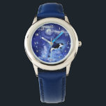 Montre de baleine tueuse Pleine lune bleue nuit<br><div class="desc">Baleine tueuse sur Pleine lune montre de nuit cadeau - conception de peinture MIGNED</div>