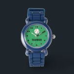Montre de baseball pour enfants avec nom personnal<br><div class="desc">Montre de baseball pour enfants avec imprimé de nom personnalisé. Montres à poignet personnalisables pour joueurs de baseball et fans. Idée cadeau d'anniversaire pour les garçons. Disponible en bleu,  noir,  rouge etc. Design sportif avec cadran numéroté. Faites la sienne pour fils,  frère,  petit-fils,  petit-fils,  amis,  coéquipiers et autres enfants.</div>