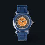 Montre de basket-ball pour enfants avec nom person<br><div class="desc">Montre de sport de basket-ball de l'enfant avec nom personnalisé. Montres à poignet personnalisées pour garçons et filles. Idée cadeau de vacances ou d'anniversaire mignonne pour fils, petit-fils, neveu, cousin, enfants, joueurs, équipe etc. Cadran noir et blanc avec logo boule.</div>