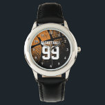 Montre de basket-ball pour enfants avec numéro de<br><div class="desc">Montre de basket-ball pour enfants avec numéro de maillot personnalisé. Idée cadeau sportif pour garçon ou fille qui aime jouer au basket-ball. Cadran couleur jaune ou personnalisé.</div>