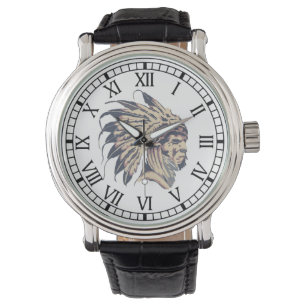 Montre de bracelet en cuir de Natif américain ave