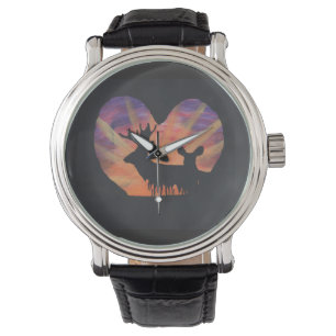 Montre de chasse en cuir de silhouette de cerfs
