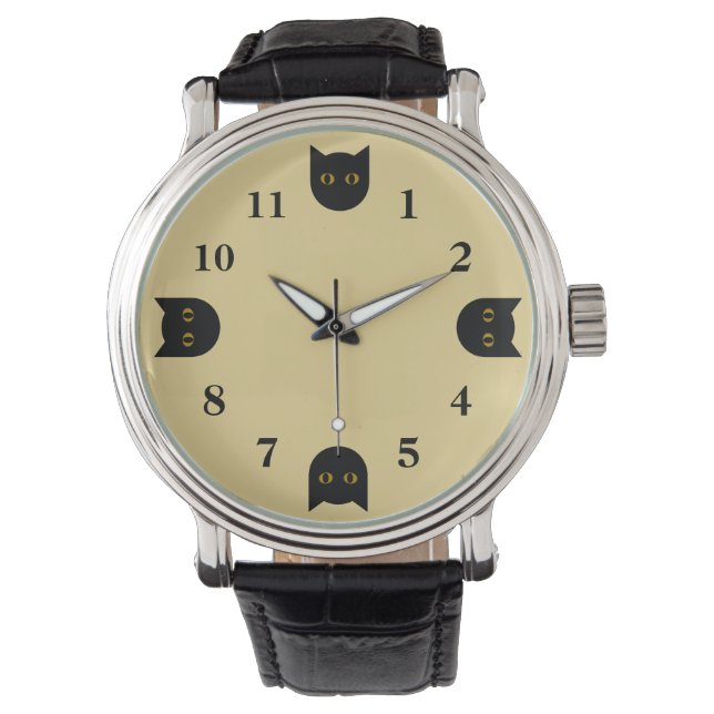 Montre de chat noir pour hommes (devant)