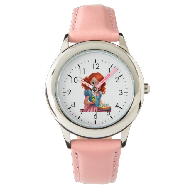 Montre de coeur rose ajustable pour enfant (devant)