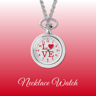 Montre de collier d'amour rouge et gris