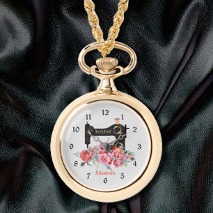 Montre de collier de machine à coudre rose