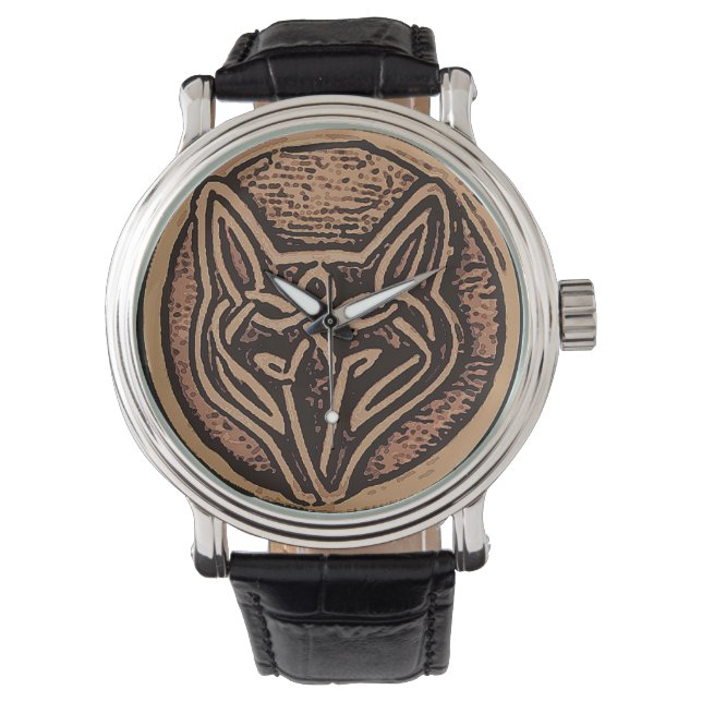 Montre de design rustique renard celtique. (devant)