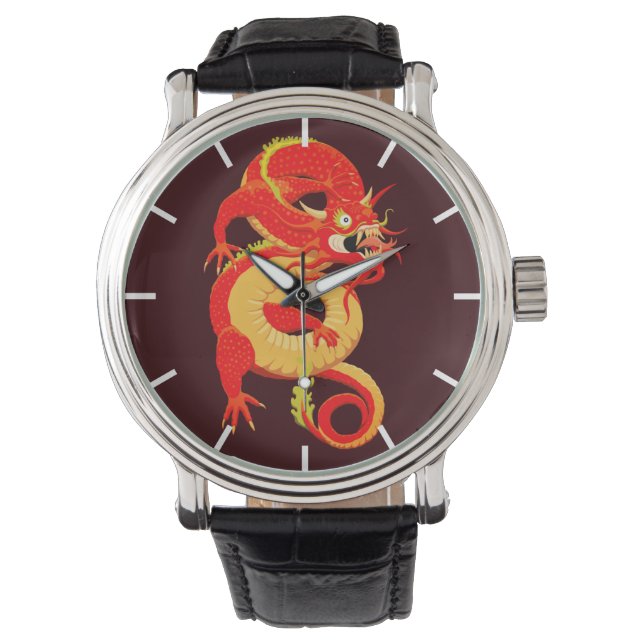 Montre de dragon chinois rouge (devant)