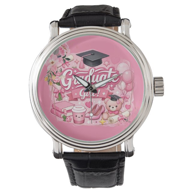Montre de fête de remise des diplômes florale rose (devant)