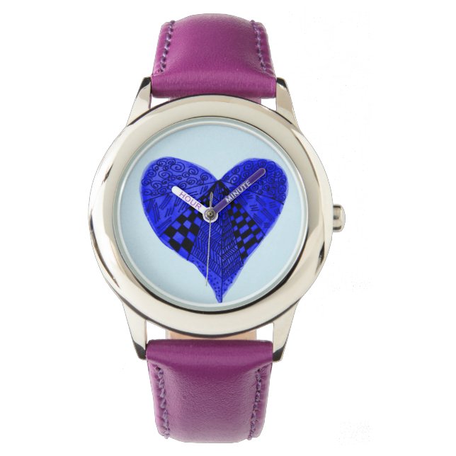 montre de fille au coeur bleu encre (devant)