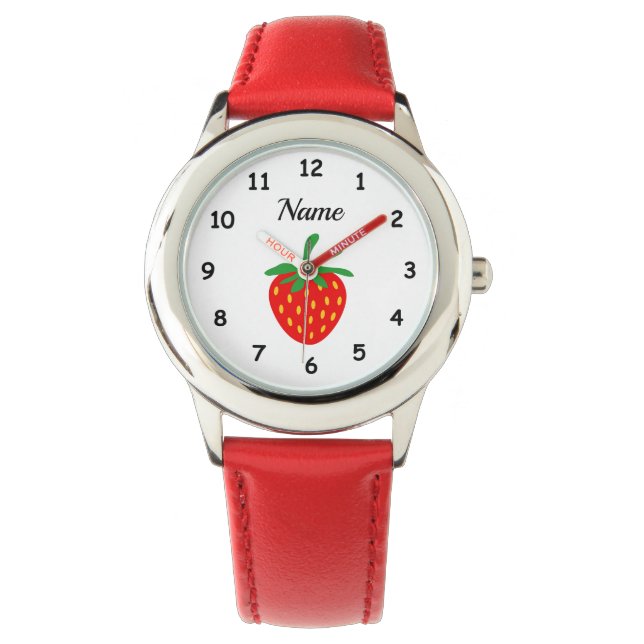 Montre de fille personnalisée avec jolie fraise ro (devant)