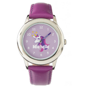Montre de fille rose avec la licorne mignonne et n